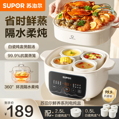 苏泊尔(SUPOR)电炖锅电炖盅隔水炖家用多功能煲汤炖汤盅陶瓷燕窝炖盅一盅五胆蒸炖一体多用途锅 DZ25YC886