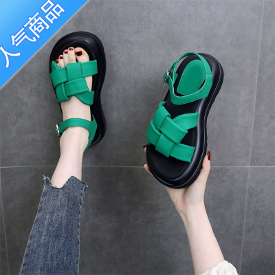 SUNTEK厚底外穿运动凉鞋女网红超火2023年夏季新款百搭编织沙滩鞋潮