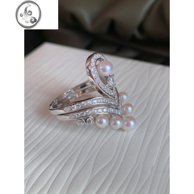 JiMi原创小众设计皇冠水滴珍珠S925银银女王戒指结婚钻戒欧美奢华仙气