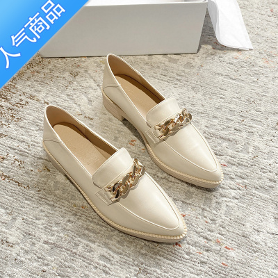 SUNTEK白色乐福鞋女英伦风平底2023新款尖头小皮鞋春秋厚底上班夏季单鞋