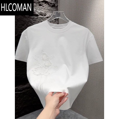 HLCOMAN2025夏季时尚国风刺绣设计短袖T恤男装圆领休闲百搭半袖外穿上衣