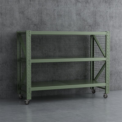 臻远ZYJJ-HJ-080可移动货架库房置物架带轮重型货架三层后背带网2000*800*1600mm/500kg