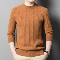 纯羊毛半高领秋冬男式加厚纯色毛衣420g男款肩部拼接轻奢羊毛衫