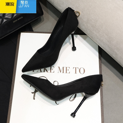 聚范春季浅口2024新款高级感气质不累脚职业法式黑色尖头细跟高跟鞋女