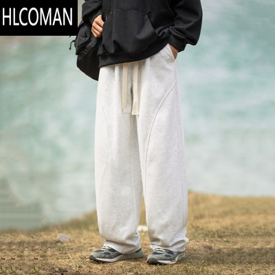 HLCOMAN秋季400g宽松阔腿休闲裤高街潮牌直筒百搭卫裤男裤灰色裤子男