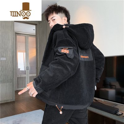 YANXU羔绒男士连帽棉衣外套2023冬季新款潮牌ins潮流棉袄休闲棉服男