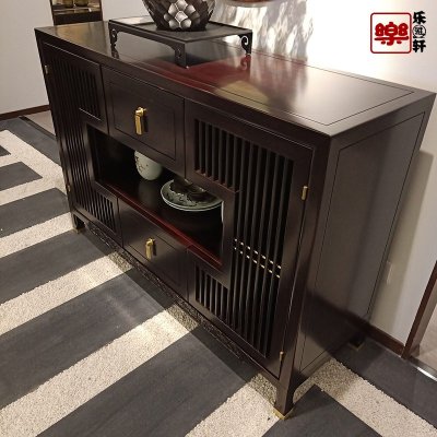 新中式餐边柜实木现代简约客厅储物玄关茶水酒碗柜整装一体靠墙