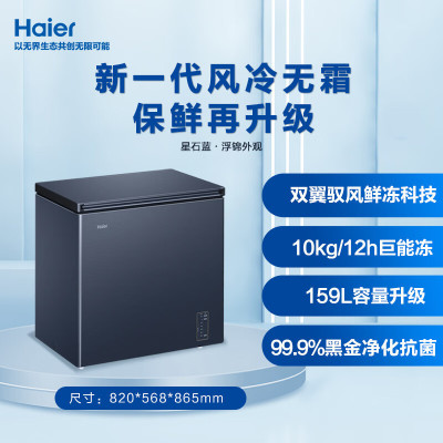海尔(Haier)159升一级能效风冷无霜家用商用冰柜 冷藏冷冻柜小冰柜家用小型冰箱冷柜BC/BD-159WGHED