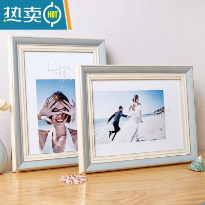 敬平美式相框摆台欧式复古相架挂墙定制画框7 8寸婚纱照全家福洗照片 8057蓝色 8k(内径26.5*38)挂墙