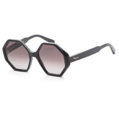 FERRAGAMO/菲拉格慕女士几何造型黑醋酸纤维灰镜片UV防晒太阳镜