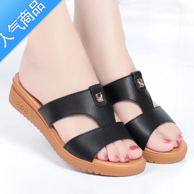 SUNTEK凉鞋软厚底2022年新款舒适凉拖鞋妈妈夏季外穿百搭时尚坡跟女鞋可