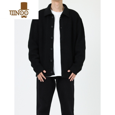 YANXU纽扣毛衣开衫外套可翻立领宽松针织衫百搭慵懒上衣男女