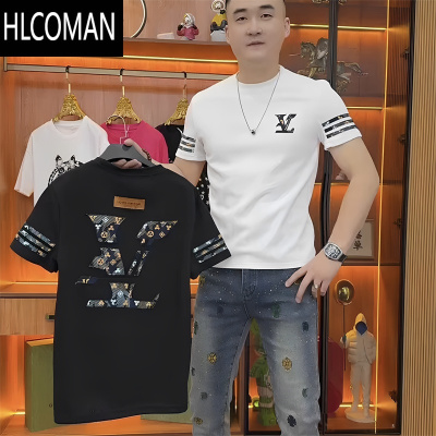 HLCOMAN欧洲站短袖t恤男士夏季潮牌时尚韩版修身半袖男潮流圆领上衣