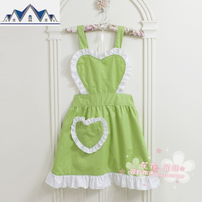 韩版时尚围裙女家用厨房半防水可爱公主棉做饭罩衣牛油果抹茶绿 三维工匠