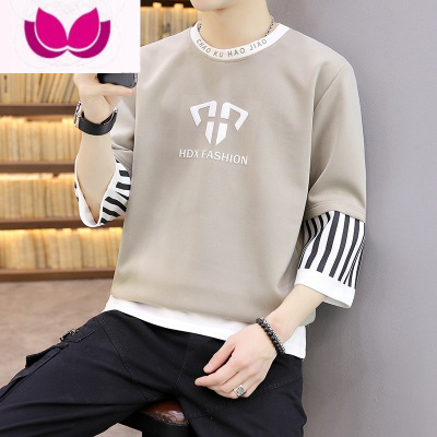 七斓中袖t恤七分袖男潮牌宽松半袖体恤男士夏天韩版7分短袖上衣