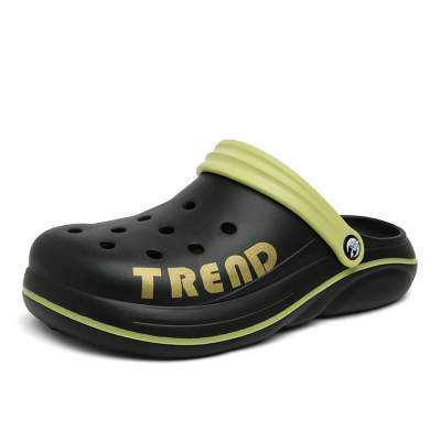 男士新款轻便舒适潮流时尚日常休闲圆头纯色透气包头男款洞洞鞋