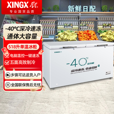 星星BD/BC-518GS 518升深冷低温冰柜-40℃商用大容量速冻水饺卧式冷冻柜家用鱼肉丸鲜肉雪柜全冷冻冷藏可转换