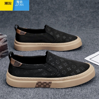 聚范帆布男鞋夏季透气黑色休闲板鞋懒人一脚蹬防滑软底冰丝老北京布鞋