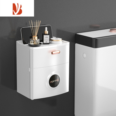 三维工匠卫生间纸巾盒厕所置物架防水厕纸盒洗手间免打孔抽纸盒洗脸巾收纳 轻奢白色