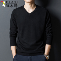 啄木鸟秋季真丝羊毛薄款中年男士套头毛衣新款桑蚕丝长袖针织衫男