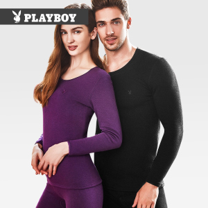 花花公子保暖内衣男士女士加绒加厚秋冬圆领保暖套装圆领打底内衣贴身暖绒