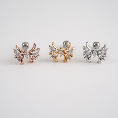 韩国进口天使翅膀镶钻抽象耳骨钉耳蜗螺丝拧堵送女朋友老婆情人节七夕生日礼物