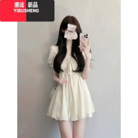 YIBUSHENG法式泡泡袖白色连衣裙子女季高级感气质收腰显瘦小个子仙女短裙
