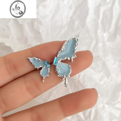 JiMi不对称蝴蝶耳夹无耳洞女新款气质轻奢高级感小众设计感方圆脸耳饰