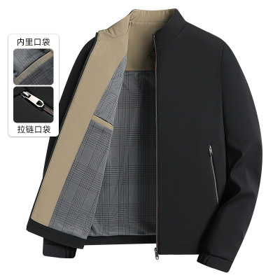 新款男式立领夹克衫中青年商务休闲简约外套爸爸装夹克男外套