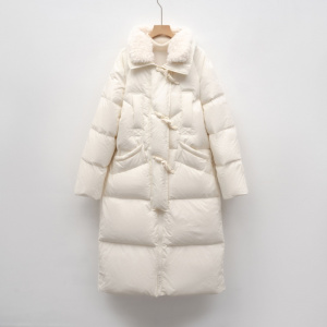 新白鸭绒长款羽绒服女冬季新款简约毛领加厚宽松过膝外套潮