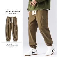 秋冬季男士休闲裤子灯芯绒潮流百搭纯色多口袋工装裤宽松束脚长裤_1
