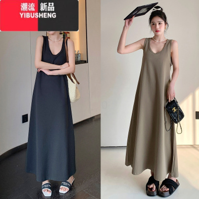 YIBUSHENG大码连衣裙女季新款圆领无袖气质背心裙宽松显瘦内搭打底长裙子