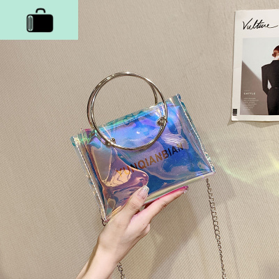 镭射手提单肩小包包女包2020新款百搭亮面时尚链条斜挎休闲果冻包NEW LAKE女斜挎包