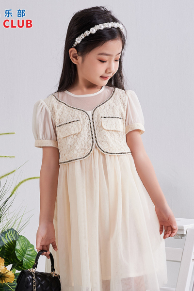 [1件3折]铅笔俱乐部2025年夏季新品女童连衣裙儿童小香风公主裙中大童裙子