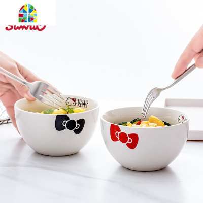 [春季特惠]北欧家用吃饭碗可爱情侣碗陶瓷沙拉甜品碗 FENGHOU 黑色蝴蝶结5英寸无彩盒
