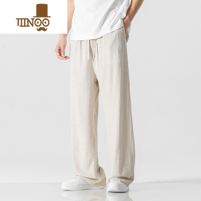 YANXU亚麻裤男夏季薄款宽松直筒哈伦裤子宽松大码垂感男士棉麻休闲长裤