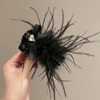 高级感黑色羽毛抓夹女2023新款高马尾丸子头发抓固定神器发夹头饰送女朋友老婆情人节七夕生日礼物