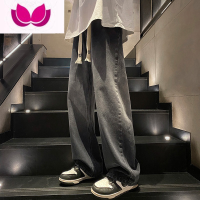 七斓松紧腰渐变水洗做旧直筒牛仔裤男款宽松潮牌胖子大码休闲裤子