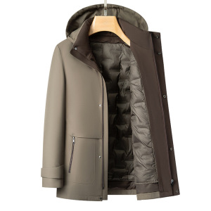 一衣三穿中老年商务休闲中长款羽绒服冬季新款牛奶丝面料羽绒外套