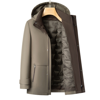 一衣三穿中老年商务休闲中长款羽绒服冬季新款牛奶丝面料羽绒外套