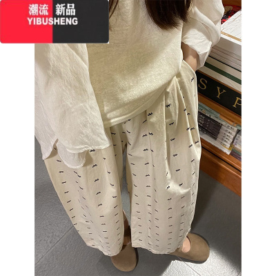 YIBUSHENG美式复古蝴蝶结高腰休闲裤女季宽松阔腿原宿风休闲百搭直筒长裤