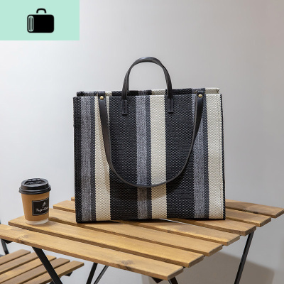 包包女韩国超火ins大容量条纹帆布包大学生上课单肩包时尚手提包NEW LAKE女士单肩包