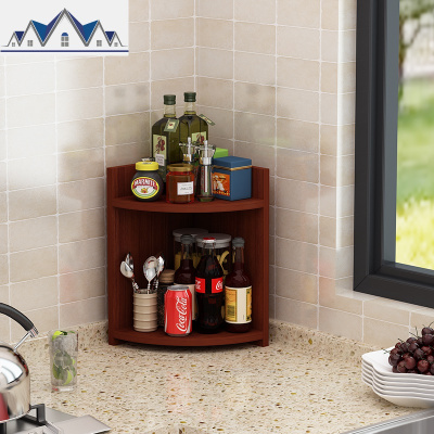 厨房置物架2层转角架三角架3层拐角架木质收纳储物架调味调料架 三维工匠