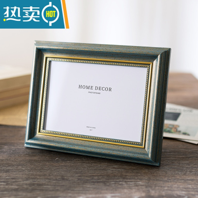 敬平复古相框摆台5寸6寸7寸挂墙8寸10寸A4寸像框画框儿童婚纱照片框架 金缕深蓝 8寸(可放15.2*20.3cm)横