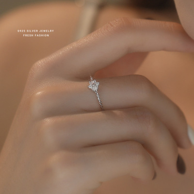 韩版复古微镶锆石花朵戒指女s925纯银百搭高级感开口扭绳指环代发送女朋友老婆情人节七夕生日礼物