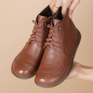 真皮复古马丁靴25秋冬厚底女式棉靴复古头层牛皮舒适妈妈保暖皮靴