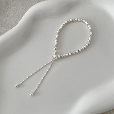 s925纯银圆珠抽拉手链简约百搭设计感网红手串轻奢小众配饰女送女朋友老婆情人节七夕生日礼物