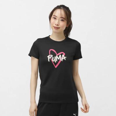 彪马(Puma)女士运动T恤心形图案舒适透气速干百搭休闲短袖上衣