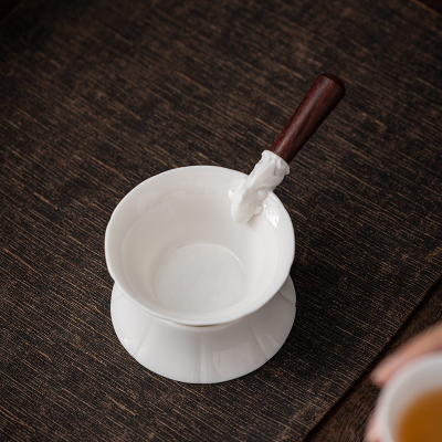 苏氏陶瓷(SUSHI CERAMICS)茶漏羊脂玉全白瓷一体侧把茶滤网滤茶器茶隔功夫茶具配件