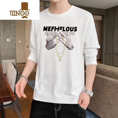 YANXU新款男士长袖t恤内搭打底衫潮流ins宽松韩版白色上衣服